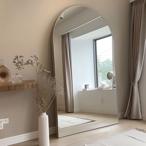 76''x34'' Arched Floor Mirror, Full Length Body Mirror with Stand, Modern & Contemporary Design, Aluminum Alloy Frame (Gold) - color: Gold, size: 76"L x 34"W