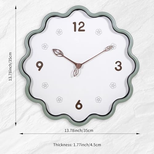 Wall Clock, Modern Small Wall Clocks Battery Operated 14 Inch, Silent Non-Ticking Analog Classic for Office, Home, Living Room, Bathroom, Kitchen, Bedroom, School(Light Green)