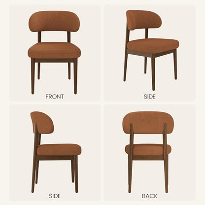 Wooden Dining Room Chairs Set of 2, Modern Upholstered Teddy Fabric Kitchen Chairs with Ergonomic Curved Back, Farmhouse Dining Side Chair with Solid Wood Frame for Kitchen Room, Brown - color: Brown