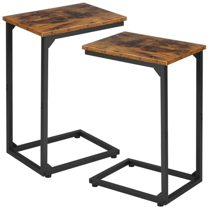 AMHANCIBLE C Shaped End Table Set of 2, Couch Side Table that Slide Under | TV Trays for Eating on Couch, Narrow Small Space Side Tables for Living Room Bedroom, Rustic Brown - color: Rustic Brown