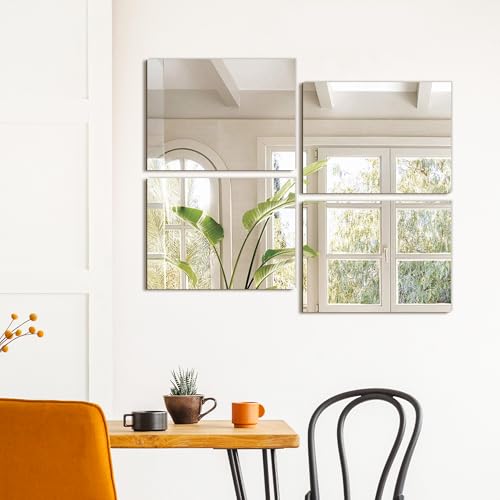 Wall Mirror Tiles, 16"x12"x4PCS Full Length Home Gym Mirror | HD Tempered Glass, Frameless Workout Mirror for Garage, Bedroom, Living Room, Over The Door - size: 16"x12"x4PCS