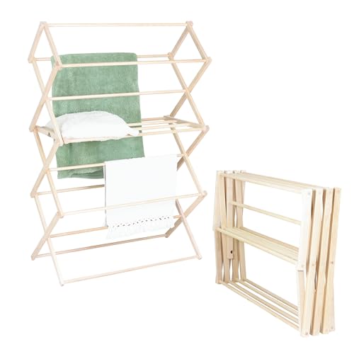 Clothes Drying Rack: Solid Maple Hardwood Laundry Rack for Bedding, Blankets, Towels & More, Heavy Duty, Folding Drying Rack Made in USA, No Assembly Needed, Extra Large - color: X-large