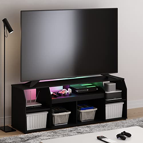 Furinno Jaya TV stand for up to 65 Inch TV, Gaming Enterteinment Center with LED Lights, Living Room Media Console Table, Americano - color: Americano