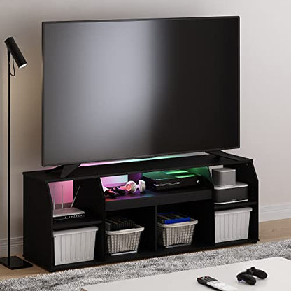 Furinno Jaya TV stand for up to 65 Inch TV, Gaming Enterteinment Center with LED Lights, Living Room Media Console Table, Americano - color: Americano