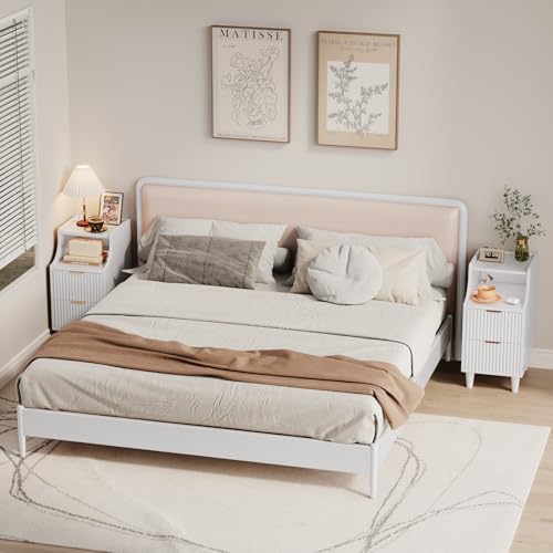 Narrow Nightstand Set of 2,11.8" Fluted Bedside Table Set of 2, Slim Side End Table with 2 Drawers, Wooden Bedside Table, White Wood Night Stand for Bedroom Livingroom Sofa Office - color: White,11.8" With 2 Drawers