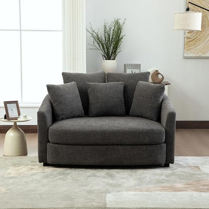 KEIKI 56" Oversized Chenille Single Sofa Chair with 5 Removable Pillows and High Density Foam Cushions, Modern 1-Seater Slipcoved Barrel Lounger Chair, Easy Assembly, for Living Room, Apartment, Gray - color: Grey