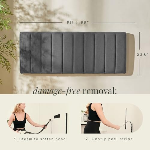 Nestl Upholstered Full Headboard - Easy Assemble Channel Stitched Headboard Full Size - Wall Mounted Headboards with 3D Soundproof Wall Panels Peel & Stick Floating Headboards, Grey - color: 05-grey, size: Full