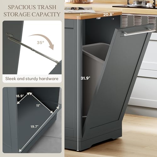 DWVO Large Kitchen Island with Trash Can Cabinet | 53 Inch Kitchen Island on Wheels, Rolling Island with Tilt‑Out Garbage Storage Fits 13 Gallon Bin and Drawer - color: Grey