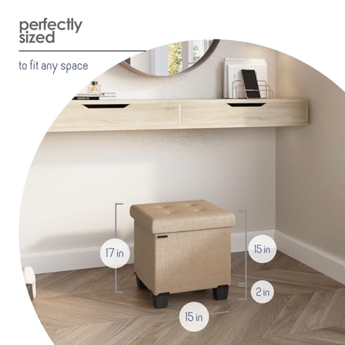 Storage Ottoman Cube with Small Bin, 15-in Square Ottoman with Storage for Living Room and Bedroom, Small Ottomans Foot Rest, Fabric Foot Stools Ottomans Max 330lbs, Taupe - color: 07 - Taupe