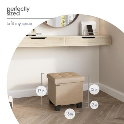 Storage Ottoman Cube with Small Bin, 15-in Square Ottoman with Storage for Living Room and Bedroom, Small Ottomans Foot Rest, Fabric Foot Stools Ottomans Max 330lbs, Taupe - color: 07 - Taupe