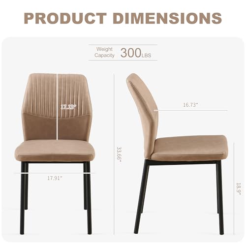 PU Leather Dining Chairs Set of 4, Mid-Century Modern Beige Leather Kitchen Chairs, Armless Dining Room Chairs with Black Metal Legs for Dining Room, Living Room - color: Beige, size: 4 chairs