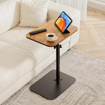 ZEAPTAC C-Shaped Side Table, 360° Swivel Height Adjustable, Lightweight Portable TV Tray Snack End Table for Couch Sofa Bed Small Spaces-Dark Brown Wood - color: Dark Brown Wood