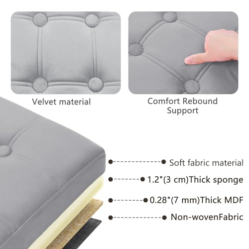 AmasSmile Footrest Ottoman Storage Bench,34" Velvet Folding Chest,Grey | Large Ottoman with Storage,Thicker Foam Padded Seat,Livingroom,Dorm,Bedroom,Entryway,Easy to install,34 x 13 x 13in - color: Grey-velvet