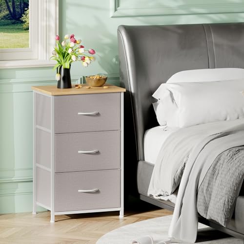 Somdot Small Dresser for Bedroom, 3 Drawer Storage Cabinet, Ash Grey | Tall Nightstand Fabric Dresser with Removable Bins, Steel Frame and Mdf Wood Top , Closet, Nursery, Dorm or Entryway Storage - color: Ash Grey, size: 11.8"D x 16.5"W x 28.1"H (3 Drawer