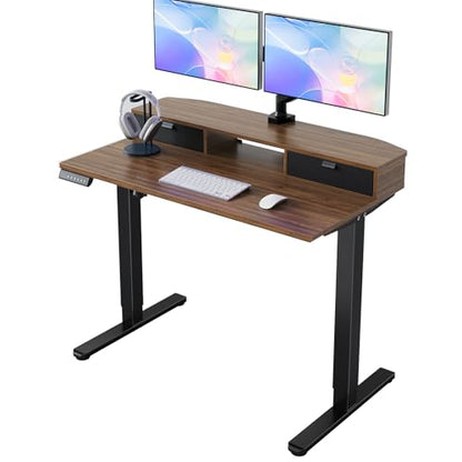 HUANUO 40" X 24" Electric Standing Desk with 2 Drawers, C-Clamp Mount Compatible, Height Adjustable Computer Desk, Home Office Stand Up Desk with 4 Preset Heights & 2 Hooks, Walnut - color: Walnut, size: 40" X 24"
