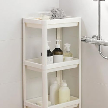 Bathroom Tower Shelf, White Plastic Freestanding Storage Rack, Narrow Standing Shelf Unit for Bathroom Kitchen Bedroom(3 Layers) - size: 3 Layers