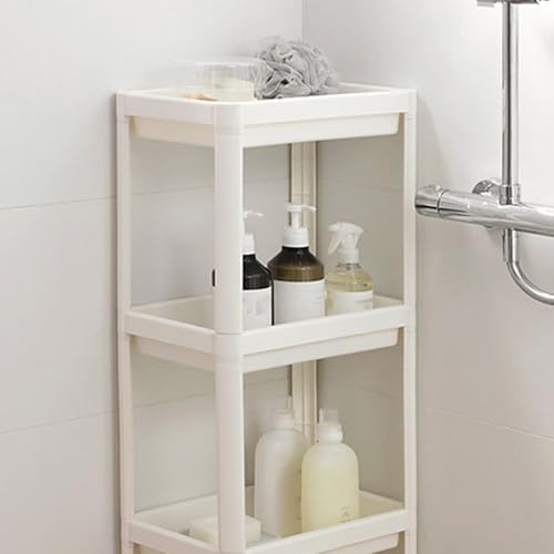 Bathroom Tower Shelf, White Plastic Freestanding Storage Rack, Narrow Standing Shelf Unit for Bathroom Kitchen Bedroom(3 Layers) - size: 3 Layers