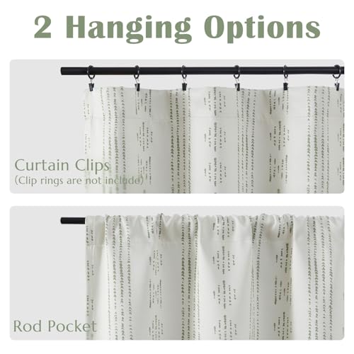 jinchan Boho Blackout Kitchen Tier Curtains, 24 Inch, Green on Beige | Green geometric print on warm beige, soft blackout backing, 2 panels, rod pocket, for kitchens, bedrooms, RVs and campers - color: Blackout Backing | Green on Beige, size: 25"W x 24"L