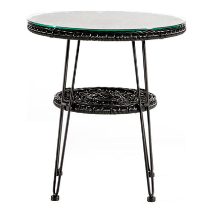 Furniture of America Ysar Boho 19-inch Round Coffee Table Outdoor with Tempered Glass Top and Metal Frame, Handcrafted Coastal Furniture for Patio, Poolside, Garden, Yard, Black - color: Black/19 In.