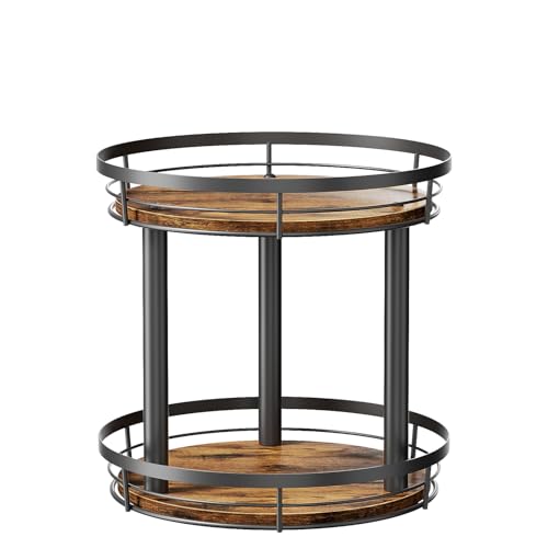 LAMU 10'' Wood Lazy Susan Spice Rack Organizer, 2 Tier Spice Organization for Cabinet, Countertop, Kitchen, Table Top, Pantry, Condiment and Seasoning Rack Organizer - size: 2 Tier 10 in