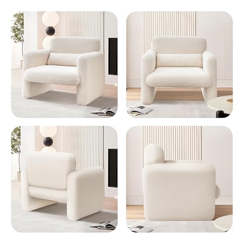 Modern Accent Single Sofa Chair with Arms, Lamb Fabric Upholstered Comfy Reading Arm Chair for Bedroom, Living Room-Beige - color: Beige, size: 30.31"D x 33.86"W x 31.5"H