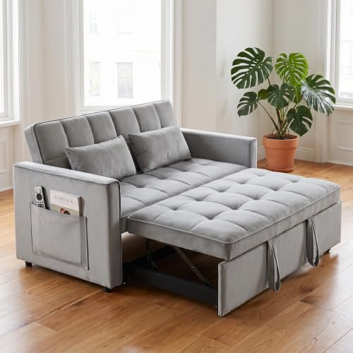 Sleeper Sofa Bed with Adjustable Backrest & Side Pockets, Gray | Adjustable Backrest & Side Pockets,Pull Out Sofa,Comfortable Fabric - color: S-light Gray-gw