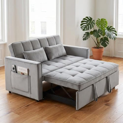 Sleeper Sofa Bed with Adjustable Backrest & Side Pockets, Gray | Adjustable Backrest & Side Pockets,Pull Out Sofa,Comfortable Fabric - color: S-light Gray-gw