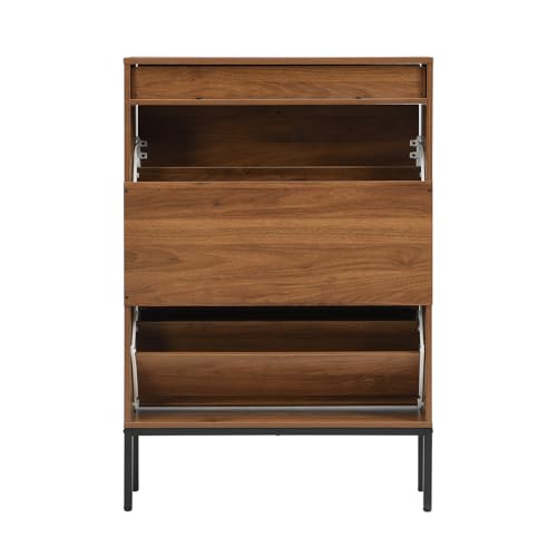 Shoe Cabinet, Shoe Storage Organizer Cabinet with 2 Flip Wavy Line Drawers, Freestanding Shoe Rack with Adjustable Shelf for Entryway, (Walnut) - color: Wavy Line-walnut