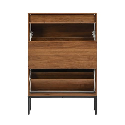 Shoe Cabinet, Shoe Storage Organizer Cabinet with 2 Flip Wavy Line Drawers, Freestanding Shoe Rack with Adjustable Shelf for Entryway, (Walnut) - color: Wavy Line-walnut