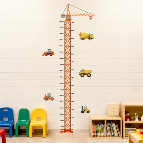 Engineering Vehicle Height Ruler Wall Decals, Wall Stickers Decor | 2 Sheets 11.8"x37.8" Vinyl Removable Peel and Stick Murals, Plant Decor for Bedroom, Bathroom, Office, Classroom & Home - style: Engineering Vehicle Height Ruler