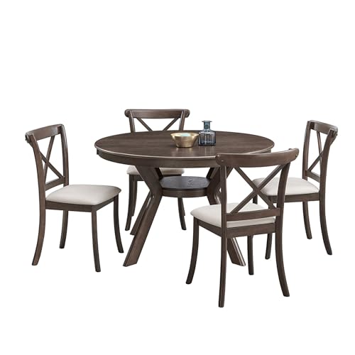 φ47.24 Solid Wood Dining Table for 4 to 6, Round Wooden Kitchen Table with Wooden Trestle Pedestal Base for Dining Room Living Room Furniture- φ47.24 x 29.92 H Brown (Only Table) - color: 47.23 Inches Brown