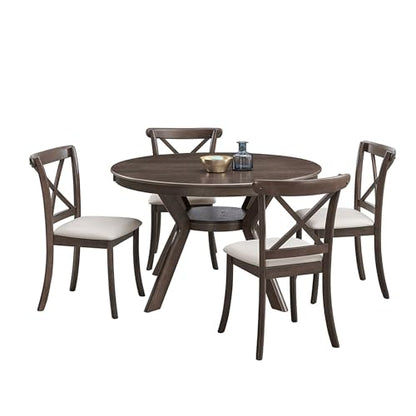 φ47.24 Solid Wood Dining Table for 4 to 6, Round Wooden Kitchen Table with Wooden Trestle Pedestal Base for Dining Room Living Room Furniture- φ47.24 x 29.92 H Brown (Only Table) - color: 47.23 Inches Brown