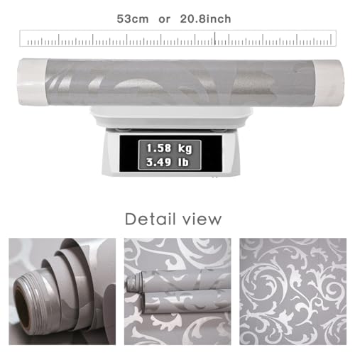 mamonhome Silver Grey Peel and Stick Wallpaper - 20.8" x 393" Self-Adhesive Non-Woven Wall Decals for Modern Living Room, Bedroom, Kitchen - color: flower