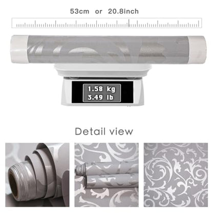 mamonhome Silver Grey Peel and Stick Wallpaper - 20.8" x 393" Self-Adhesive Non-Woven Wall Decals for Modern Living Room, Bedroom, Kitchen - color: flower
