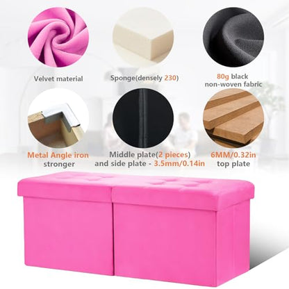 AmasSmile Footrest Ottoman Storage Bench,34" Velvet Folding Chest,Rose Red | Large Ottoman with Storage,Thicker Foam Padded Seat,Livingroom,Dorm,Bedroom,Entryway,Easy to install,34 x 13 x 13in - color: Rose-velvet