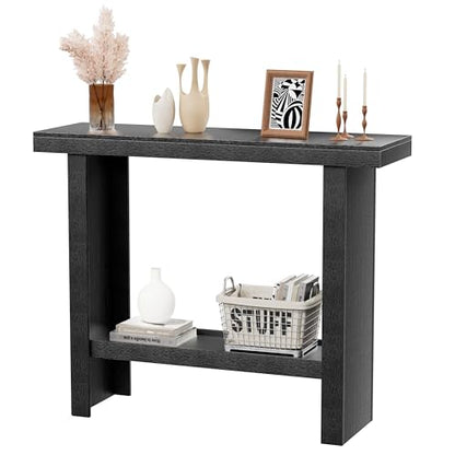 Console Table, 39.3" Rectangular Modern Entryway Table with Storage | Behind The Couch Sofa, Entrance Side Table with Shelves for Hallway, Living Room, Foyer, Black - color: Black
