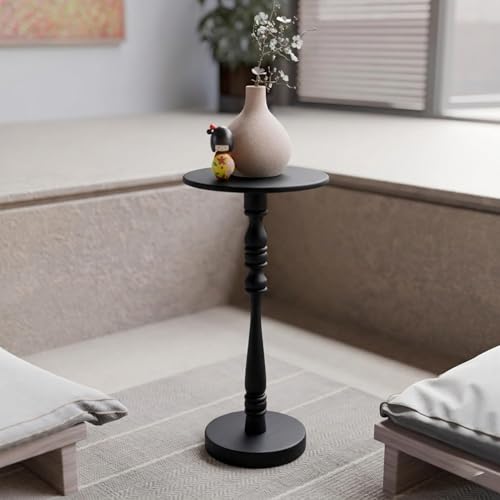 Relso Stambha Solid Wood Drink Table - 24" Tall Round Accent Side Table, Handcrafted Black Finish, Mango Wood, Perfect for Living Room, Bedroom or Indoor Plant Stand, 12" Compact Top - color: Stambha Black