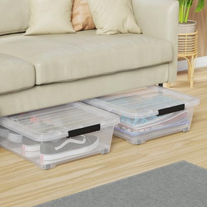 Hespama 3-Pack 40 Qt Plastic Wheeled Underbed Storage Container Box, Clear | Latching Storage Bin, With Lids - size: 40 Qt