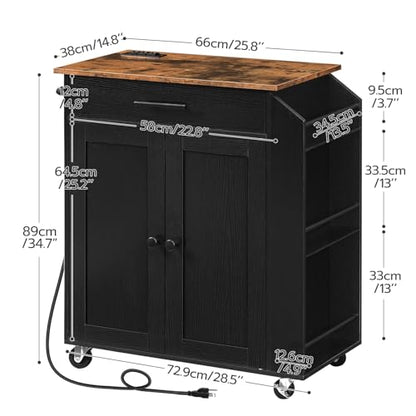 HOOBRO Kitchen Island with Power Outlet, Storage Island with Spice Rack and Drawer, Rolling Kitchen Cart on Wheels, for Home, Dining Room, Rustic Brown and Black - color: Rustic Brown + Black