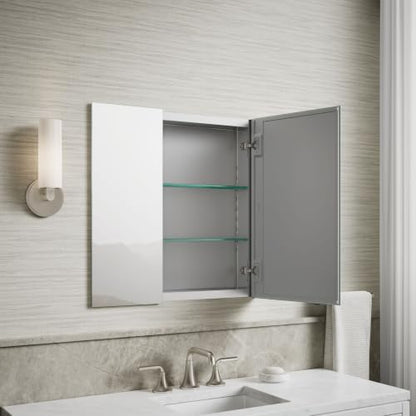 Kohler 55063-NA Embark Slim Medicine Cabinet Mirror, Adjustable Shelves with Mirrored Doors, 25 in. W x 26 in. H - size: 25 in. x 26 in., style: Flat Edge