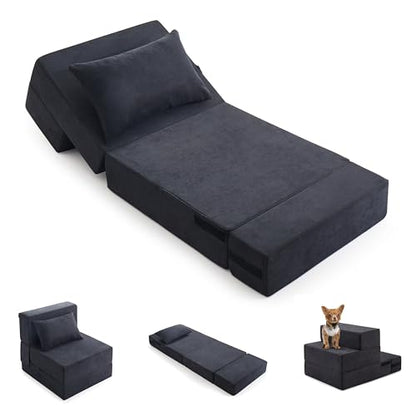 6 in 1 Convertible Folding Sofa Bed with Pillow,High Density Foam | 8" Thick Foldable Mattress,Single Sleeper Chair for Living Room/Dorm/Guest Use/Home Office/Apartment