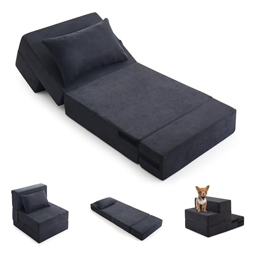 6 in 1 Convertible Folding Sofa Bed with Pillow,High Density Foam | 8" Thick Foldable Mattress,Single Sleeper Chair for Living Room/Dorm/Guest Use/Home Office/Apartment