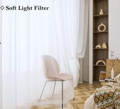 PI Sheer White Curtains 84 Inches Length,Grommet Top Voile Textured Window Treatment for Bedroom/Living Room 2 Panels(W42XL84,White) - color: Optical White, size: 42"W x 84"L (Pack of 2)