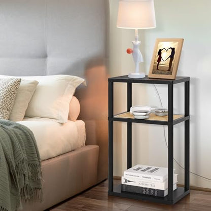 YGYQZ Rattan End Table, 3-Tier Narrow Side Table with Storage, Black | Space-Saving Design, Slim Storage, Sturdy Construction, Modern Style, Ideal for Living Rooms & Bedrooms - color: Narrow-black