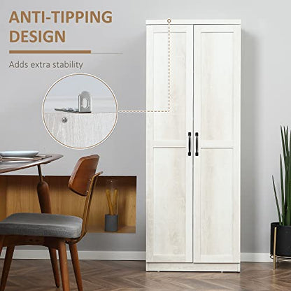 HOMCOM 63" 2-Door Kitchen Pantry 5-Tier Antique White | Freestanding Storage Cabinet, Shelving, 2 Adjustable Shelves, for Dining Room - color: White