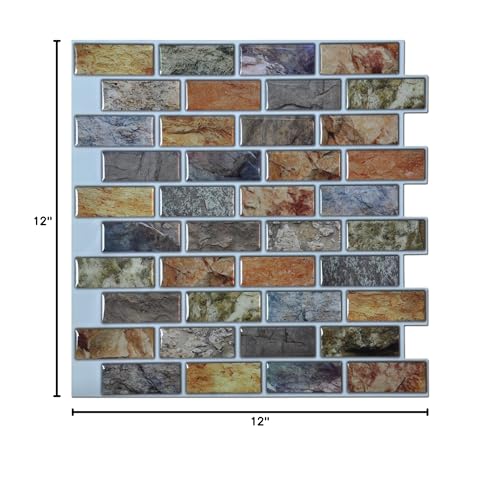 Art3d Peel and Stick Bathroom/Kitchen Backsplash Tiles, 6 Tiles - color: Multicolor