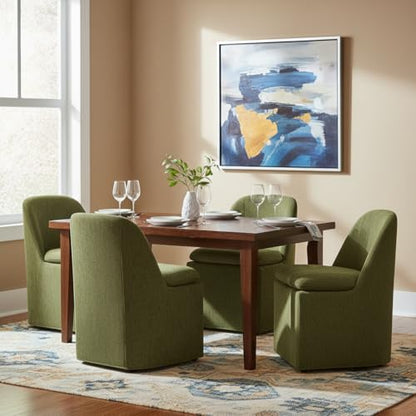 KISLOT Upholstered Dining Chairs with Casters, Washable Cover Modern Dining Room Chairs with Thick Cushion & Sturdy Metal Frame for Kitchen, Living Room, Dressing Room, Green Fabric, Set of 4 - color: Green, size: set of 4(2 BOX)