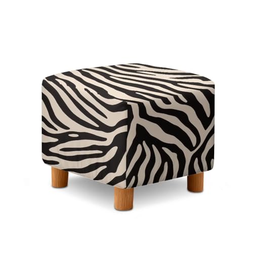 Beige Zebra Stripe Print Square Ottoman Cover Soft Ottoman Slipcover Stretch Footrest Stool Cover with Elastic Band for Square Storage Ottomans Home Decor - color: Beige Zebra Stripe
