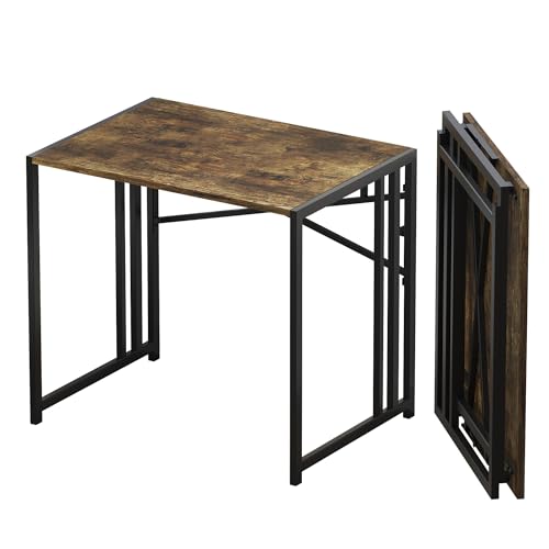 Lutown-Teen 32 inch Small Folding Computer Desk, Rustic Brown | Writing Gaming Computer Desk for Small Spaces, No Assembly Required Home Office Desk - color: Rustic Brown, size: 32 Inch