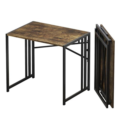 Lutown-Teen 32 inch Small Folding Computer Desk, Rustic Brown | Writing Gaming Computer Desk for Small Spaces, No Assembly Required Home Office Desk - color: Rustic Brown, size: 32 Inch